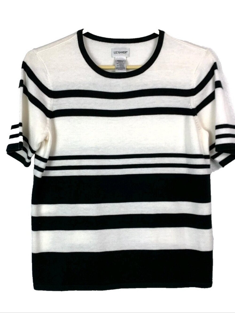 Women's Black White Short Sleeve Knit Sweater Shirt Womens - Liz Baker - XL
